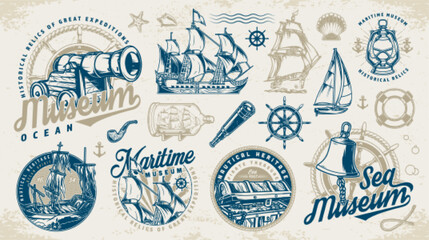 Canvas Print - Maritime history stickers set colorful