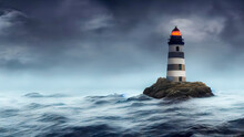 Lighthouse  On A Rocky Island In The Sea. Background Illustration. Generative Ai, Generative, Ai