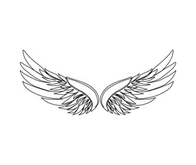 Wall Mural - Continuous one line drawing of wings. Simple scribble wings line art vector illustration.