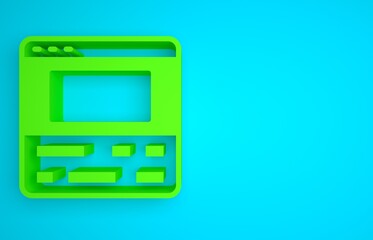 Poster - Green Video recorder or editor software on laptop icon isolated on blue background. Video editing on a laptop. Minimalism concept. 3D render illustration
