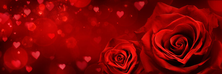 Wall Mural - red roses heart shape with abstract defocused lights - valentines day card
