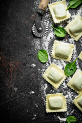 Canvas Print - Ravioli raw with beef.