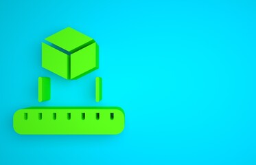 Wall Mural - Green Isometric cube icon isolated on blue background. Geometric cubes solid icon. 3D square sign. Box symbol. Minimalism concept. 3D render illustration