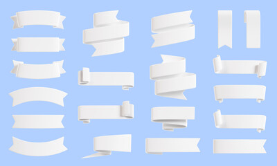 ribbon banner 3d render set - collection of white glossy text box for sale or discount promotion sig