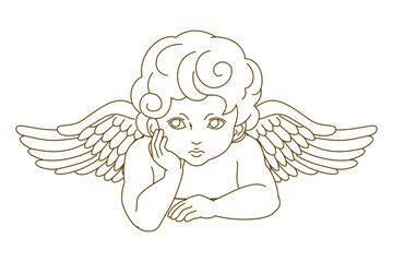 Wall Mural - Cupid with one hand resting under their chin - hand drawn outline