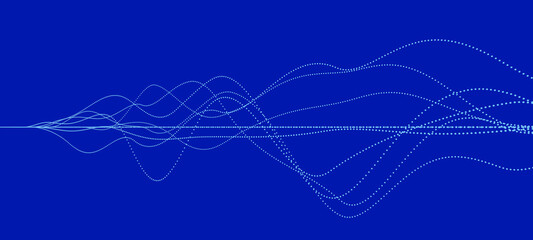 Wall Mural - Abstract wallpaper with dotted waveform or sound waves, dots and lines, conceptual data science research or business graph on blue background