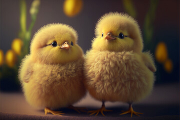 Cute little chicks; spring season Generative AI