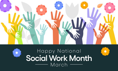Wall Mural - Social Work month is observed every year in March, in recognition of the contributions of social workers to society. Vector illustration