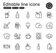 © blankstock - Set of Food and drink outline icons. Contains icons as Ice cream, Eco food and Refill water elements. Whiskey bottle, Coffee maker, Apple web signs. Food delivery, Restaurant app. Vector