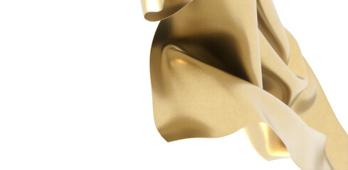 Wall Mural - Abstract background of gold wavy silk or satin. 3d - png transparent