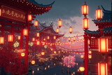 Fototapeta Miasto - Chinese Red Lanterns Shine Bright during the Lunar New Year Festival of Happiness in China Generative AI