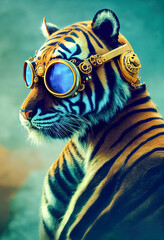 Wall Mural - steampunk tiger with glasses