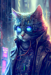 Wall Mural - steampunk cat with glasses