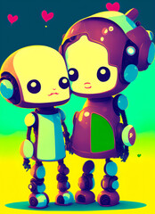 Wall Mural - little robot boy and girl.love between androids