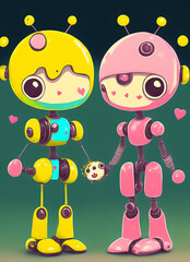 Wall Mural - little robot boy and girl.love between androids