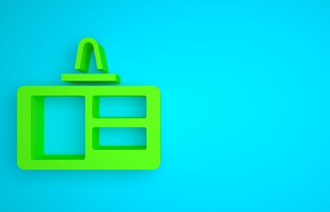 Poster - Green Identification badge icon isolated on blue background. It can be used for presentation, identity of the company, advertising. Minimalism concept. 3D render illustration