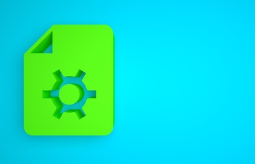 Poster - Green Document settings with gears icon isolated on blue background. Software update, transfer protocol, teamwork tool management. Minimalism concept. 3D render illustration