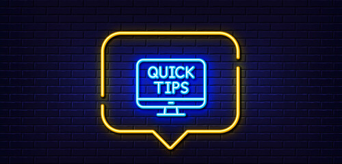 Poster - neon light speech bubble. quick tips line icon. helpful tricks sign. web tutorials symbol. neon ligh