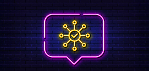 Poster - neon light speech bubble. survey check line icon. correct answer sign. neon light background. survey