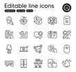 © blankstock - Set of Technology outline icons. Contains icons as Computer mouse, Creative design and Voting campaign elements. Table lamp, Inspect, Bitcoin pay web signs. Puzzle, Growth chart. Vector