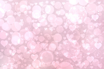 Wall Mural - Abstract festive blur light pink pastel background with white pink hearts inside love bokeh for wedding card or Valentine day.  Romantic textured backdrop with space for your design. Card concept.