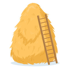 Wall Mural - Cartoon rural haystack. Stacked fodder straw, agricultural farm hay heap, dried haycock vector background illustration on white background