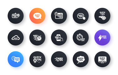 Poster - Quick tips icons. Helpful tricks, Solution and Quickstart guide. Tutorial classic icon set. Circle web buttons. Vector