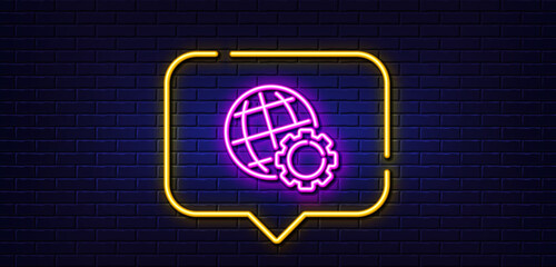 Poster - neon light speech bubble. globe line icon. world or earth sign. global internet symbol. neon light b