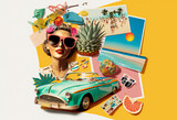 Fototapeta  - Summer vacation unusual trendy art paper collage design. Generative ai