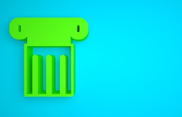 Wall Mural - Green Ancient column icon isolated on blue background. Minimalism concept. 3D render illustration