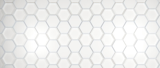 Wall Mural -  Wall of white hexagons background wallpaper with copy space. 3d render illustration.