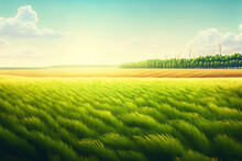 Banner With A Magnificent Agricultural Scene In Europe's Late Spring And Early Summer, With A Green Wheat Field And A Copy Space Gradient Background. Generative AI