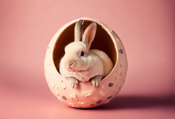 Sticker - Cute easter bunny rabbit inside a cracked egg. Generative ai