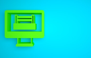 Wall Mural - Green Boxing ring show at television screen monitor icon isolated on blue background. Minimalism concept. 3D render illustration