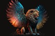 Colorful Lion with wings. Generative AI
