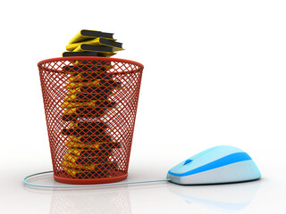 Poster - 3d rendering folder in recycle bin connected mouse