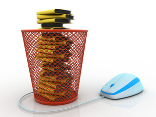 Poster - 3d rendering folder in recycle bin connected mouse