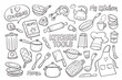 © insemar - Doodle kitchen tools and appliances. Cute illustration with isolated cooking objects in vector format. Kitchen utensils collection.