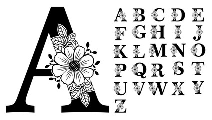 Wall Mural - Floral Alphabet Monogram Letters Set A-Z, Floral Font Set A-Z Graphic Vector 