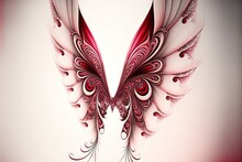  A Red And White Butterfly With Intricate Wings On A White Background With A Red Border Around It's Wings And A Red Border Around The Edges Of The Wings Is A Red And A White Background. Generative Ai