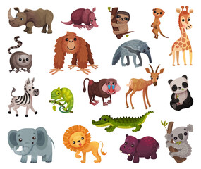 Canvas Print - Funny African Animals as Zoo Fauna and Wildlife Vector Set