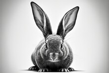  A Black And White Photo Of A Rabbit's Face And Ears, With A Light Background Behind It, With A Shadow Of The Rabbit's Head And The Rabbit's Tail. Generative AI