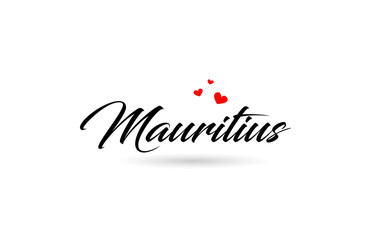 Wall Mural - Mauritius name country word with three red love heart. Creative typography logo icon design