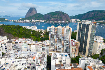 Fototapete - Aerial View of Residential Buildings With Sugarloaf Mountain in the Horizon, in Rio de Janeiro, Brazil
