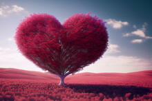 Heart Tree. Red Heart Shaped Tree. Valentine Background. Love. Valentines Day Illustration