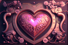 Valentine's Day Banner Golden Heart Love Card. Holiday Background Design, 3D Gate Heart Lock Wallpaper, Steampunk, Ethereal, Rococo, Gorgeous, Ornaments, Ornate 
