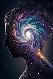 Fototapeta Fototapety kosmos - Chakra activates with meditation. Third eye and pineal gland are connecting to the universe, being one with the cosmos. Spirituality, esoteric, awesome wholeness. Generative AI