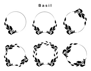 Hand drawn vector wreath with ink basil kitchen herbs isolated on white background