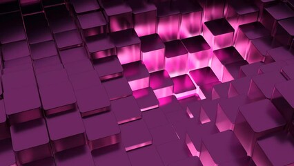 Poster - Orange and pink squares. Design. Small squares made in computer graphics that rise and fall alternately.