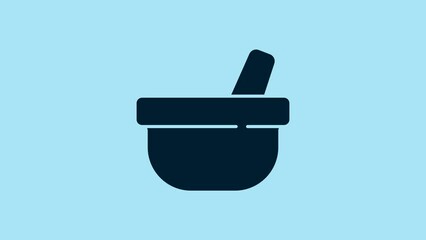 Sticker - Blue Mortar and pestle icon isolated on blue background. 4K Video motion graphic animation